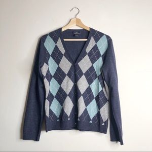 BROOKS BROTHERS 346 Merino Wool Argyle Cardigan